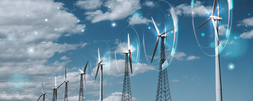 Wind turbines on field
